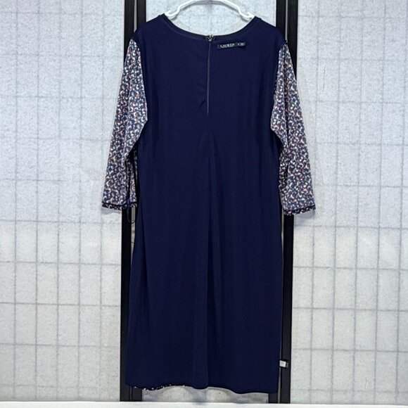 Lauren Ralph Lauren Scoop Neck Geometric Print ¾ Sleeve Lined Shift Dress 2X - Picture 6 of 11